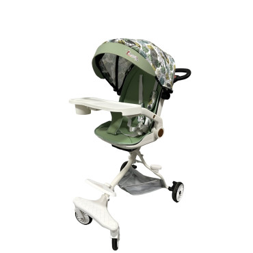 Carucior Sport Cyrax 3in1, 6-36 Luni, Reversibil, Pliabil, Tavita pentru Masa, Pozitie de Somn, Centura de Siguranta, Roti 360, Suport Pahar, Copertina pentru Soare, 32x63x95cm, Verde Model Frunze