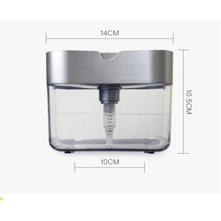 Dozator Cyrax, Dispenser 2 in 1 pentru Detergent Lichid de Vase sau pentru Obiecte Sanitare cu Suport pentru Burete de Bucatarie ,14 x 10.5 x 10 cm, capacitate 380 ml, gri