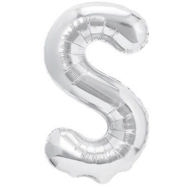 Balon Folie Metalizata Litera S, Cyrax, 40 cm, Umflati cu Heliu sau Aer, Ambalaj Individual, Pai inclus, Argintiu