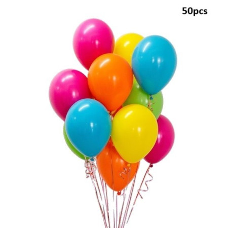 Set 50 Baloane din Latex Metalizate, Cyrax, Model Party, 30 cm, Multicolore, 2.4 g