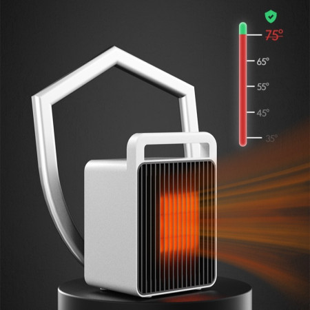 Mini Aeroterma,  Mini Radiator Electric, Putere 900 W, Buton cu 2 Trepte de Temperatura, Inchidere Automata, cu Maner de Prindere, 15x10.3x21 cm, Alb/ Negru