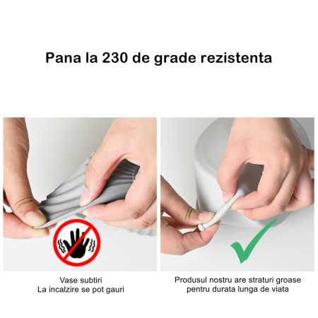 Set 2 tavi din silicon ecologic pentru air fryer Cyrax, temperatura maxima 230 grade, reutilizabile, reciclabile, cu manere anti-alunecare, fund antiaderent, 18.7 x 19.5 x 7 cm, gri