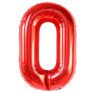 Balon din Folie Metalizata Cyrax, Figurina Cifra, Tema Aniversare 40 cm, Ambalaj Individual, Pai inclus, Umflare cu Aer sau Heliu, Rosu, Cifra 0