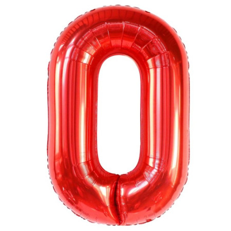 Balon din Folie Metalizata Cyrax, Figurina Cifra, Tema Aniversare 40 cm, Ambalaj Individual, Pai inclus, Umflare cu Aer sau Heliu, Rosu, Cifra 0