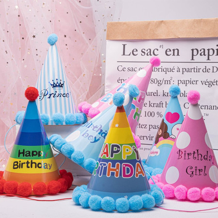 Set 6 Coifuri Birthday Boy, Cyrax, pentru Petrecere, Tematica Aniversare, Model cu Buline, Albastru