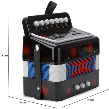 Acordeon Pentru Copii, Cyrax, Acordeon Jucarie pentru Educatie Timpurie, 7 butoane 2 bass, Acordeon Instrument Muzical pentru Copii, 18 x 17 x 10 cm, Negru