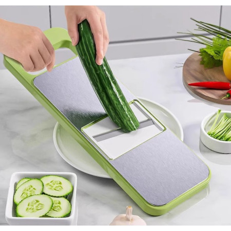 Set Multifunctional din 7 Piese, Cyrax, pentru Taierea si Maruntirea Legumelor, Uz Casnic,din Otel Inoxidabil, Gri-Verde