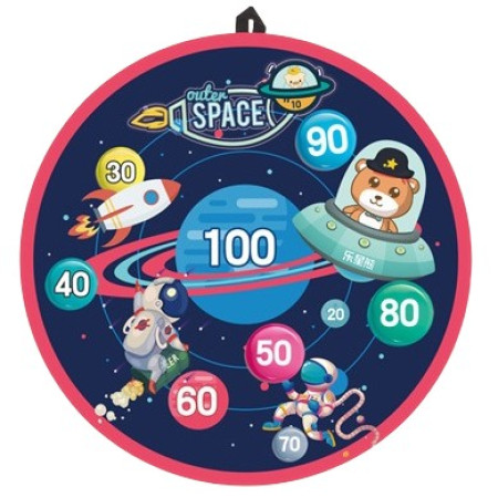 Joc Darts Cyrax pentru Copii, Placa Pliabila 36.5 cm, 8 Mingii Velcro/Scai Simple, 2 Mingii Luminoase, Model Spatiu, Albastru