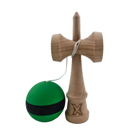 Kendama X Originala, Profesionala, Cyrax, 18 cm, din Lemn, Rubber Grip, Negru/Verde