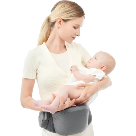 Marsupiu Ergonomic 3in1, Cyrax, pentru Bebelusi si Copii, 0-36 Luni, Bretele Reglabile pentru Umar si Sold, Inchidere Catarama, 125x25x14 cm, Gri