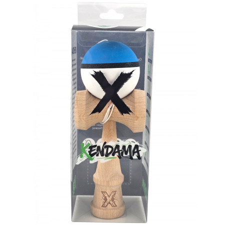 Kendama X Originala, Profesionala, Cyrax, din Lemn, 18 cm, Rubber Grip, Albastru/Alb