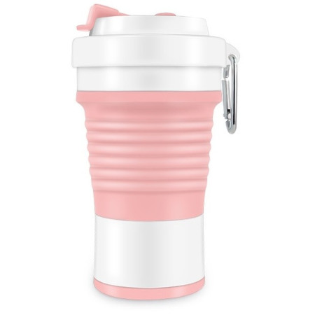 Pahar pliabil din silicon Cyrax, pentru calatorii, camping, 750 ml, pai inclus, 11.6 x 19.3 cm, roz