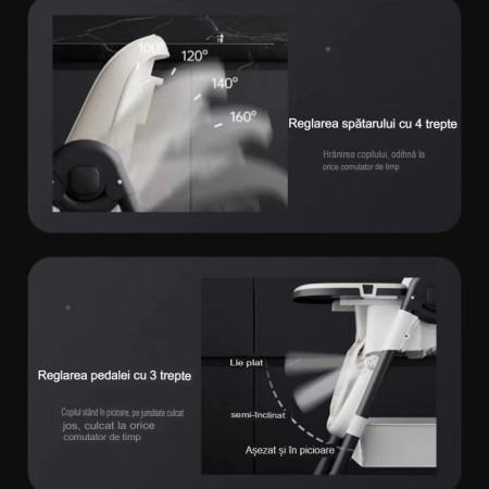 Scaun de Masa pentru Bebelusi si Copii, Cyrax, 2 Tavite si Husa Detasabile, Multifuncțional, Stabil, Centura de Siguranta, Inaltime Ajustabila, Spatar Reglabil Moale, Cos de Depozitare, 100x50x80cm, de la 6 Luni, Alb