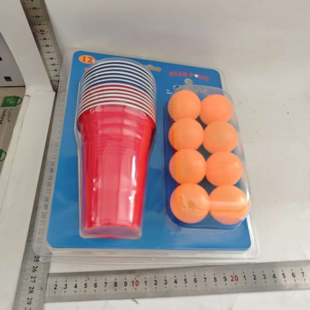 Joc de Baut BEER PONG, Cyrax, Set din 12 Mingi de Tenis si 12 Pahare Reutilizabile, Joc Interactiv pentu Adulti, Albastru Rosu