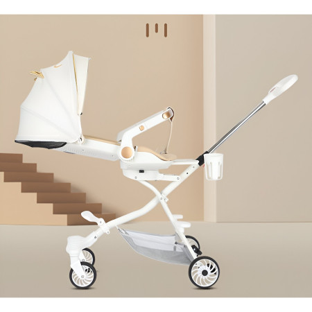 Carucior Sport Cyrax 3in1, 6-36 Luni, Reversibil, Pliabil, Tavita pentru Masa, Pozitie de Somn, Centura de Siguranta, Roti 360, Suport Pahar, Copertina pentru Soare, 33x66x85cm, Alb Model Pisica