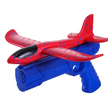 Pistol cu Lansator de Avion, Cyrax, din Polistiren+Plastic, +3 Ani, Avion 38 cm, Lansare 10 m, Albastru/Rosu