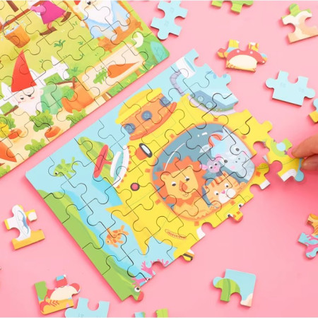 Puzzle 60 de Piese din Lemn in Cutie Metalica, Cyrax, Model Submarin, Educativ, Dezvoltare Abilitati Cognitive, pentru Prescolari, 22.5x13.5 cm, Multicolor