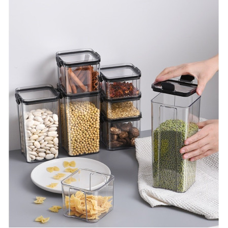 Set 6 Recipiente din Plastic, Cyrax, pentru Alimente/Obiecte, Inchidere Ermetica, 2 x 460 ml, 2 x 700 ml, 1 x 1300 ml, 1 x 1800 ml, Transparent