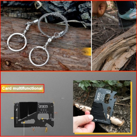 Kit supravietuire 19 in 1  Cutit/Busola/Lanterna/Fluier/Chingi/Paracord, pentru Caping, Drumetii, Aventuri, Insturmente profesionale, Negru
