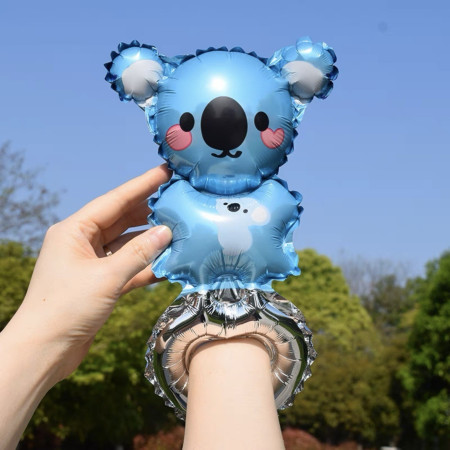Balon din Folie Metalizata, Cyrax, Figurine Animalute, Tip Bratara, Model Koala, Ambalaj Individual, Pai Inclus, Umflare cu Aer sau Heliu, Albastru