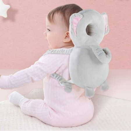 Perna tip Rucsac pentru Protectia Capului,  Tetiera tip Elefant de Plus, pentru Bebelusi, 33x6x19 cm, 180 g, Gri
