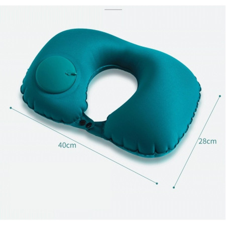 Perna pentru gat  portabila, umflare prin apasare, usor de depozitat, imbracata in material catifelat, in forma de U, 40 x 28 cm, verde