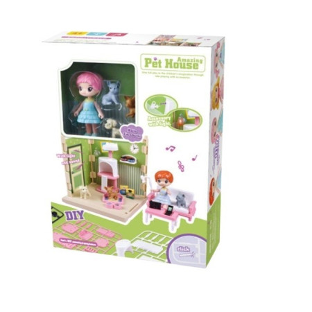 Set adapost pentru animalute Cyrax, casa de papusi cu mobilier si ustensile, activitati distractive