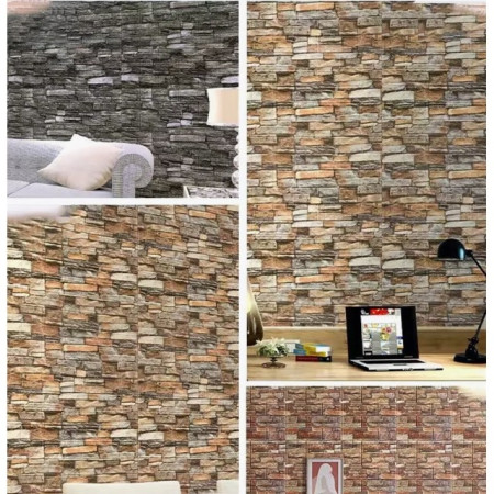 Set 10 Placi de Tapet,  Autoadezive, 70 x 77 cm, 3.5 mm Grosime, Suprafata Acoperita 5.3 mp, din PVC, Model Caramida, Multicolor