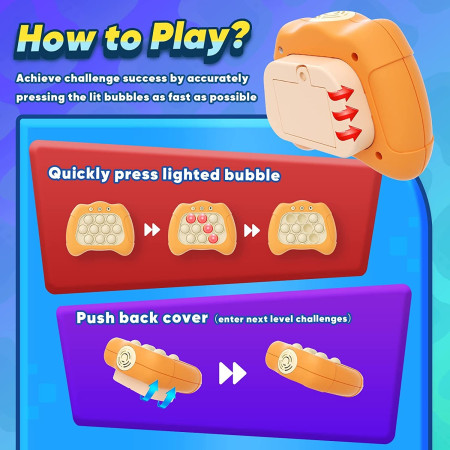 Joc Pop It, Cyrax, consola, joc interactiv, antistres, cu baterii, Abs si silicon, Portocaliu, 12 x 10 x 5.8 cm