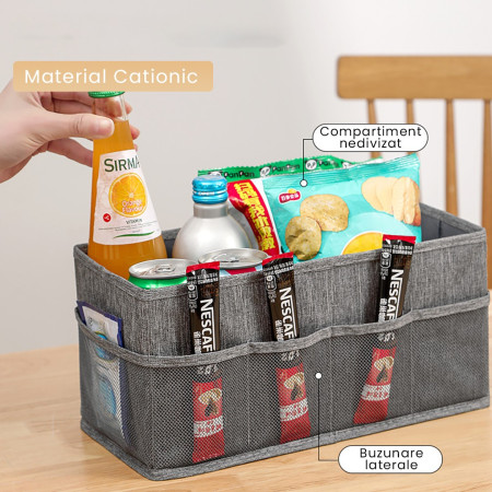 Cutie Depozitare cu Cadru Metalic,  pentru Bucatarie, snacksuri, pliabila din poliester Oxford, 30 x 15 x 15 cm Gri