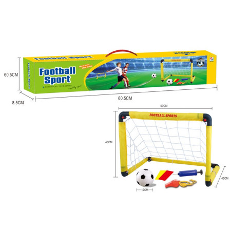 Set Poarta de Fotbal pentru Copii, Cyrax, 45x60 cm, Minge, Cartonase, Pompa, Fluier, Interactiv, Distractiv, Galben