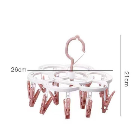 Uscator de Rufe Suspendat  cu 16 Carlige, Rotire 360 Grade, Mateiral Plastic, Usor de Depozitat, Multifunctional, 26 x 21 cm, Roz