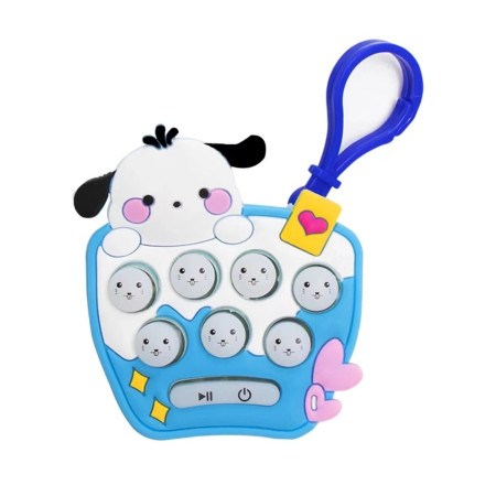 Jucarie pentru copii portabila Cyrax, joc Gopher, cu lumini si muzica, tip breloc, model catelus, material silicon si ABS, bleu
