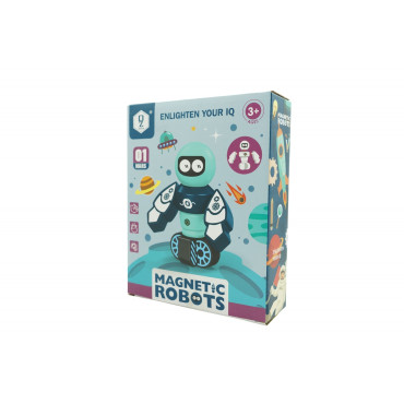 Cyrax Set inteligent de blocuri magnetice pentru copii, 7 piese, cutie depozitare, robotel, albastru