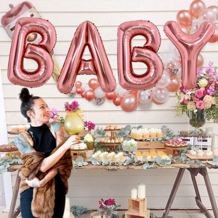 Balon Folie Metalizata Litera B, Cyrax, 80 cm, Umflati cu Heliu sau Aer, Ambalaj Individual, Pai inclus, Rose Gold