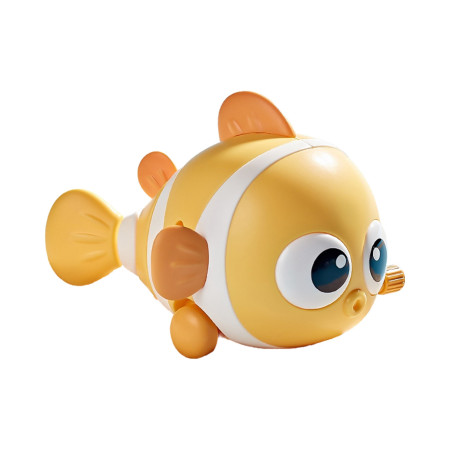 Jucarie mecanica pentru copii Cyrax, pestisor haios, cu cheita, distractiv, se taraste, se misca, 11 x 9 x 7.5 cm cm, galben