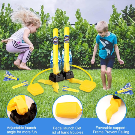 Jucarie pentru Copii, Cyrax, Lansator de Rachete cu Piciorul, Doua Lansatoare, 6 Rachete Fara Lumini, 45x18 cm, Galben