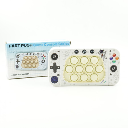 Jucarie interactiva tip consola pentru copii Cyrax, speed push whack-a-mole, joc de viteza pop it, material ABS/silicon, cu nivele, sunete si lumini, 15.5 x 7.6 x 5.3 cm, model astronaut, alb