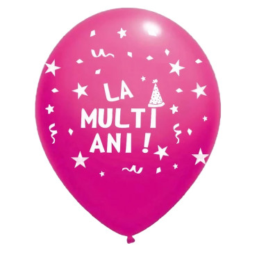 Set 10 Baloane din Latex, Cyrax, Model Party, La Multi Ani, 23 cm, Roz, 2.2 g