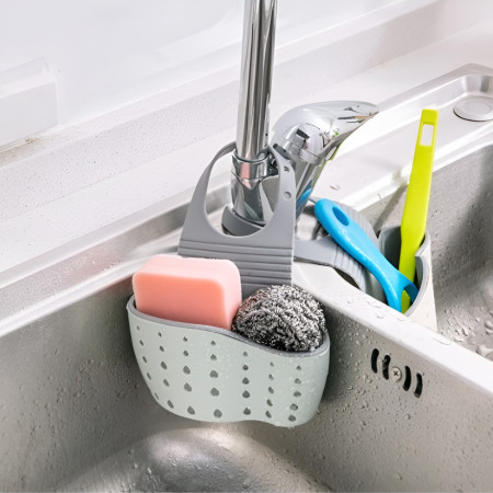 Suport Scurgere pentru Burete si Laveta de Vase Bucatarie, Cyrax, Verde, Curea Reglabila, Plastic Flexibil, 15x 5x 21cm