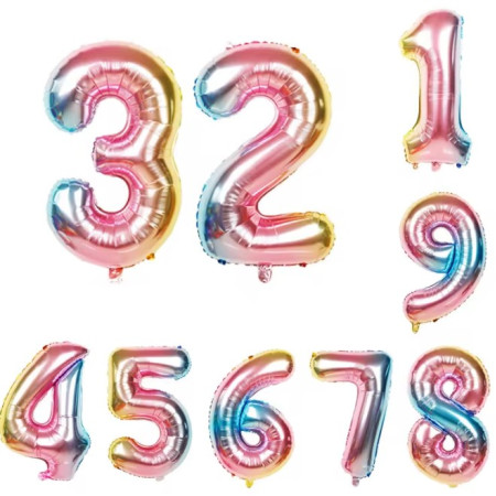 Balon din Folie Metalizata Cyrax, Figurina Cifra, Tema Aniversare 40 cm, Ambalaj Individual, Pai inclus, Umflare cu Aer sau Heliu, Multicolor, Cifra 7