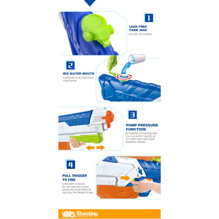 Pistol cu Apa pentru Copii, Rezervor, Pentru Piscina/Plaja, Cyrax, 6ani+,  Multicolor, 1200ML