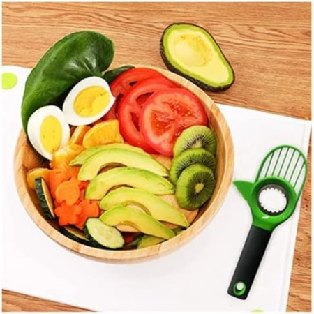 Cutit 3in1 pentru Avocado, Cyrax, Cutit, Scoatere Miez si Feliator Pulpa, din PP si Otel Inoxidabil, Negru/Verde