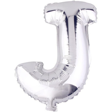 Balon Folie Metalizata Litera J, Cyrax, 80 cm, Umflati cu Heliu sau Aer, Ambalaj Individual, Pai inclus, Argintiu