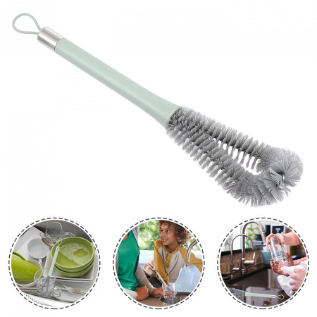 Perie de Curatat Pahare, Sticle, Biberoane, Cyrax, cu Maner Lung, Uz Casnic, Silicon, Ergonomic, 3.9x5.4x38.5cm, Verde