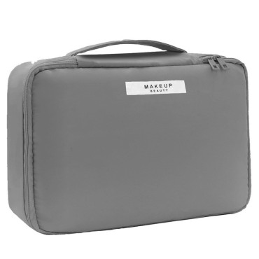 Geanta de Calatorie, Cyrax, pentru Cosmetice si Articole de Toaleta, Material Impermeabil, 2 in 1, Portfard Interior Detasabil, 23 x 16 x 8 cm, Gri