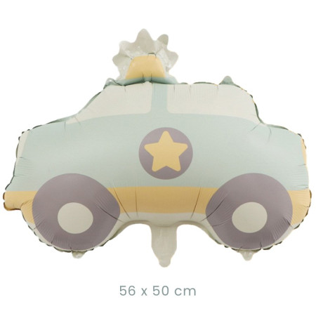 Balon din Folie Metalizata, Cyrax, Figurina Animata, Model Masina de Politie, 56 x 50 cm, Ambalaj Individual, Pai Inclus, Umflare cu Aer sau Heliu, Albastru