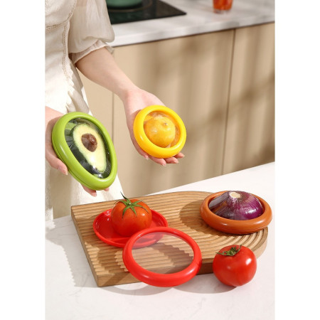 Set 4 Recipiente pentru Pastrarea Proaspata a Legumelor, Cyrax, Cutii Portabile Sigilate Anti-oxidare, 4 Forme Diferite pentru Legume sau Fructe, Culori diferite