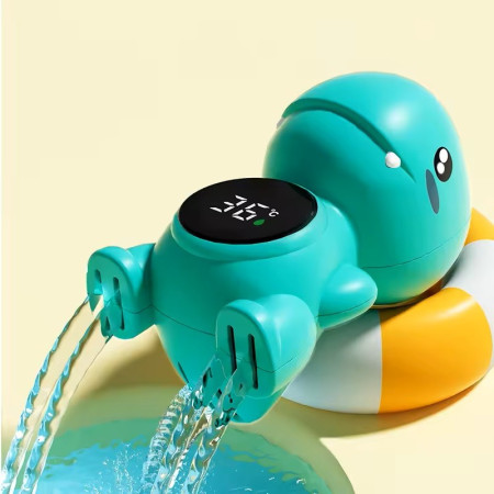 Cyrax Termometru Electronic LED pentru Baie, Plutitor, Rezistent la apă, IPX7, Multifunctional, 3 Trepte de Temperatura, Model Dinozaur, 12x7cm, Verde