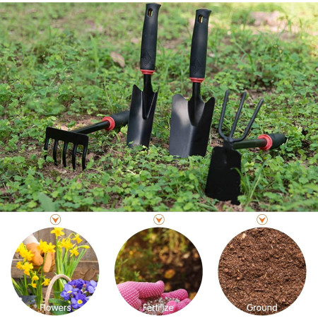 Set 7 Unelte de Gradina  pentru Plantare Prelucrare Sol si Ingrijire Plante, Material PVC si cardboard, 31.5 x 8 cm, negru